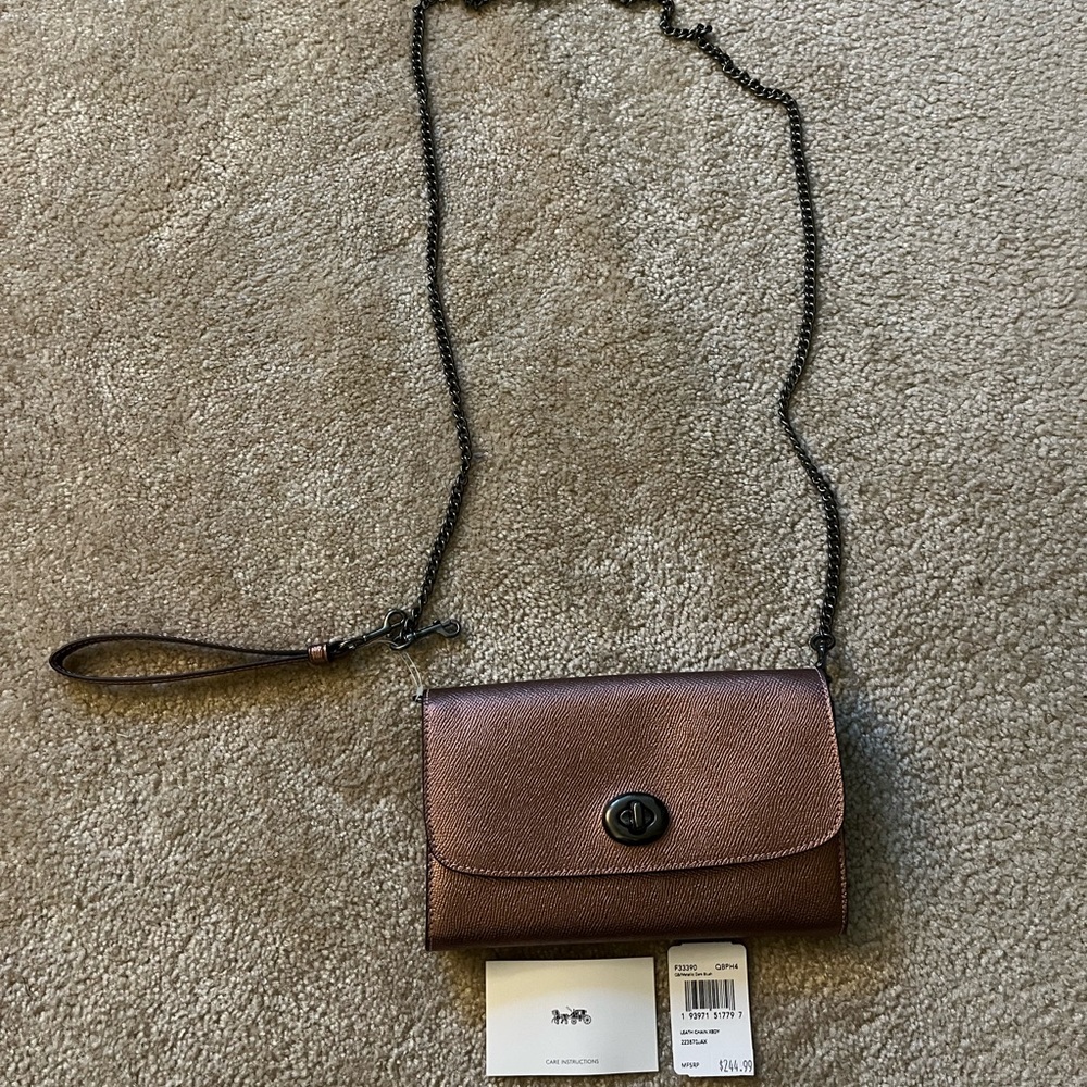 NWT Coach Metallic Crossbody Clutch Blush Pink Hues